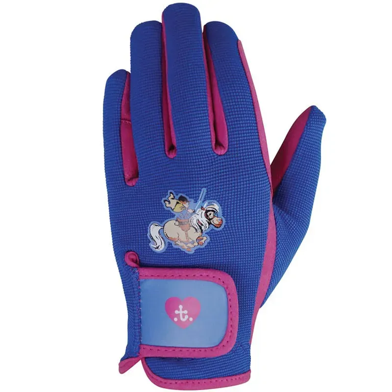 Hy Equestrian Thelwell Collection Childs Race Riding Gloves in Cobalt Blue/Magenta