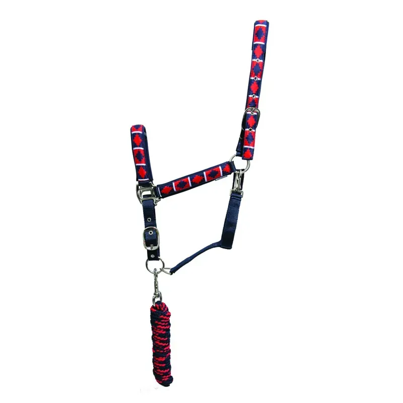 Hy Equestrian Woven Polo Headcollar and Lead Rope in Red