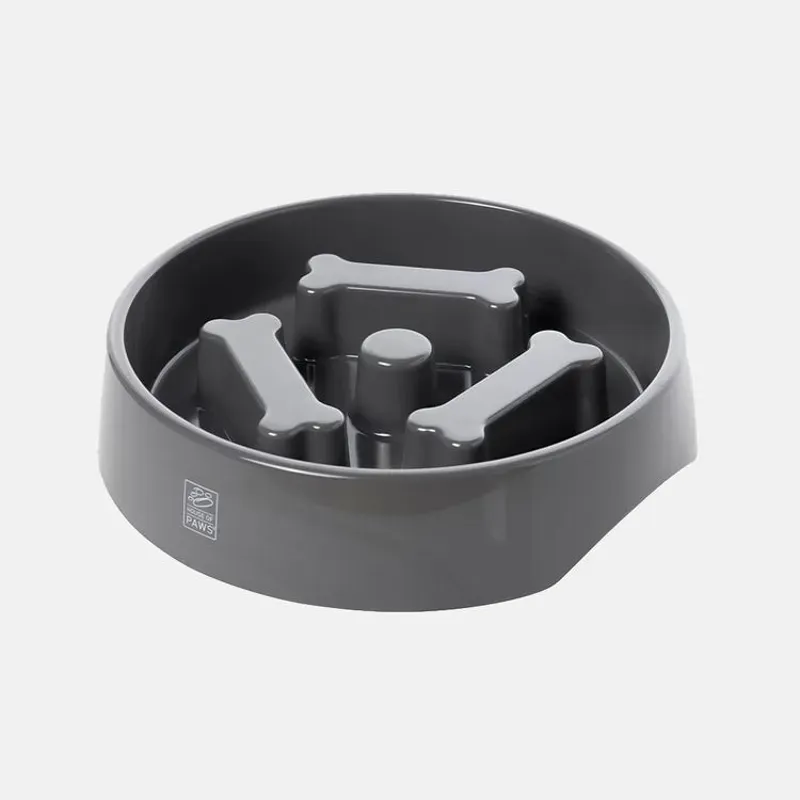 House Of Paws One Size Go Slow Bone Bowl Feeder in Grey