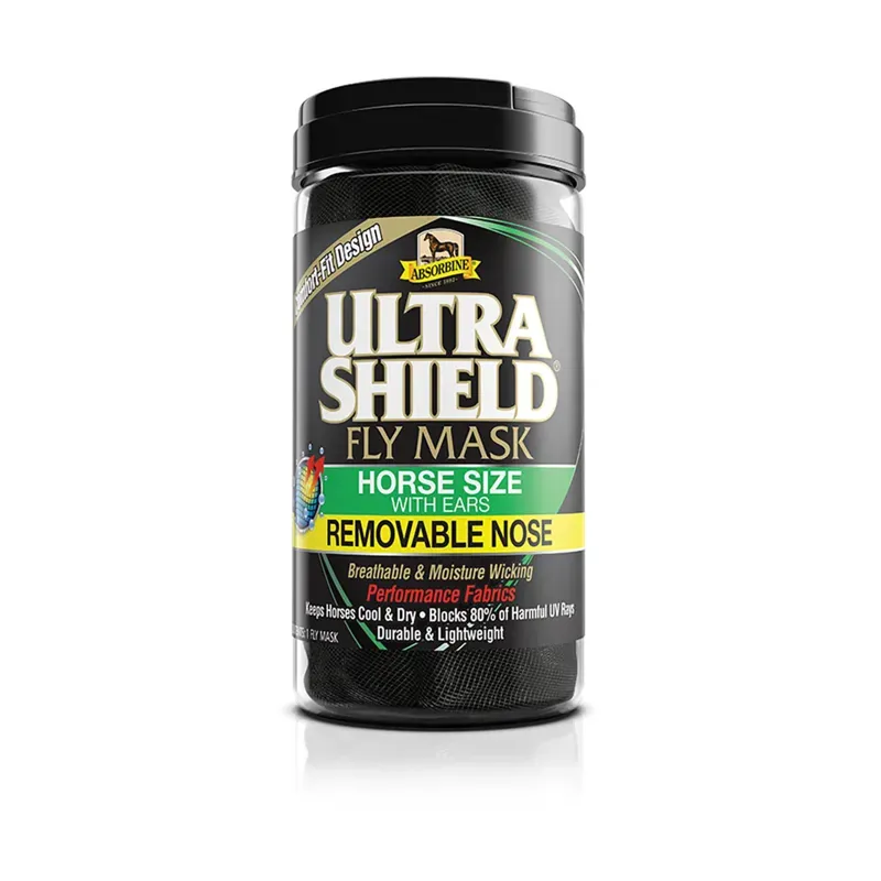 Absorbine UltraShield Fly Mask With Ears/Removable Nose in Black
