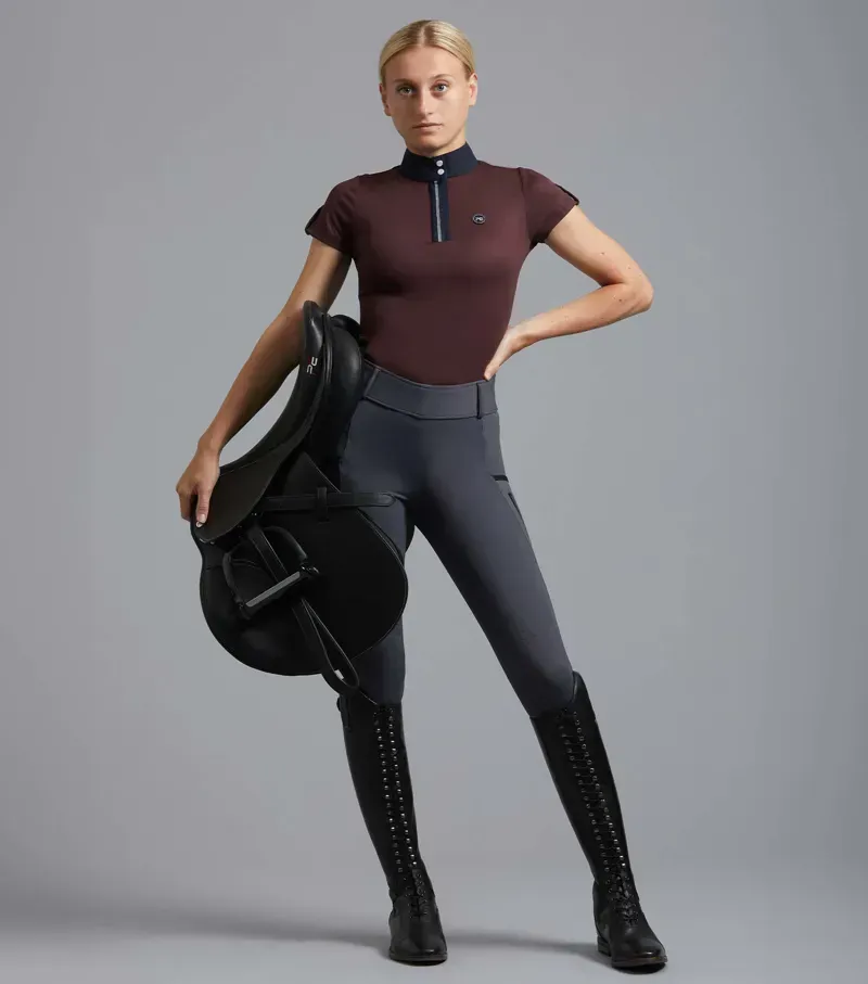 WI - Premier Equine Ladies Amia Technical Short Sleeve Riding Top in Navy-1