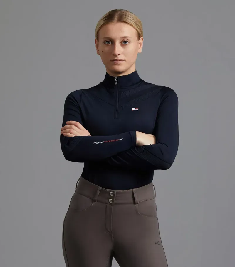 Premier Equine Ladies Arclos Technical Long Sleeve Riding Top in Navy