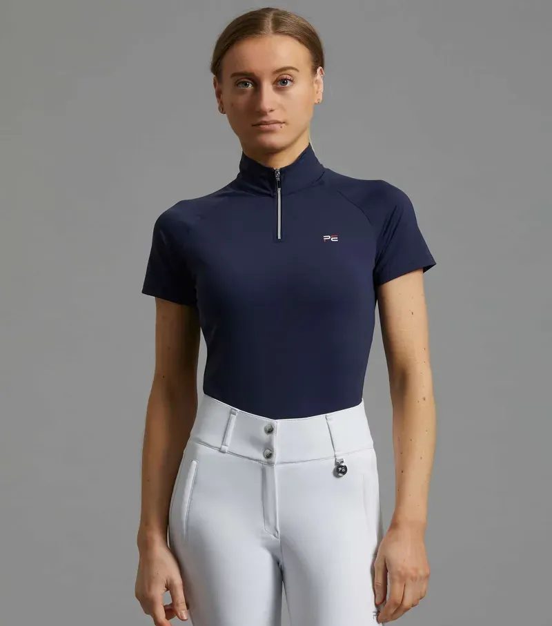 Premier Equine Ladies Aura Short Sleeve Riding Top in Navy
