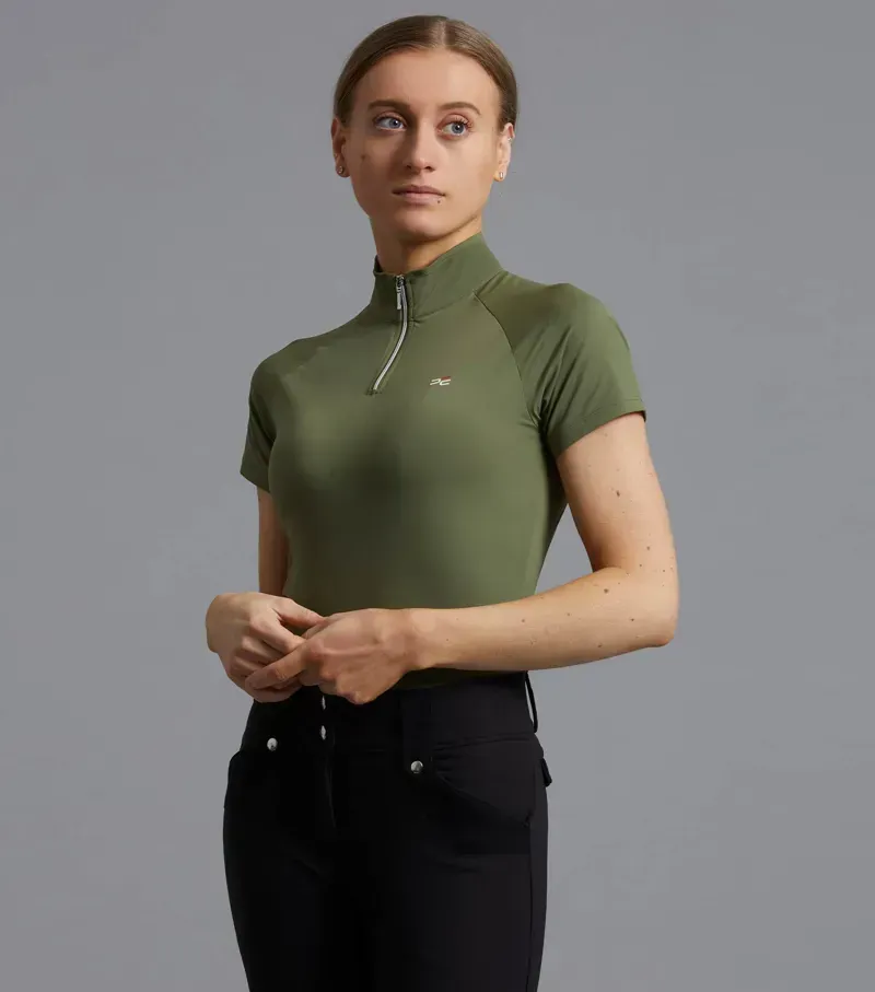 Premier Equine Ladies Aura Short Sleeve Riding Top in Olive