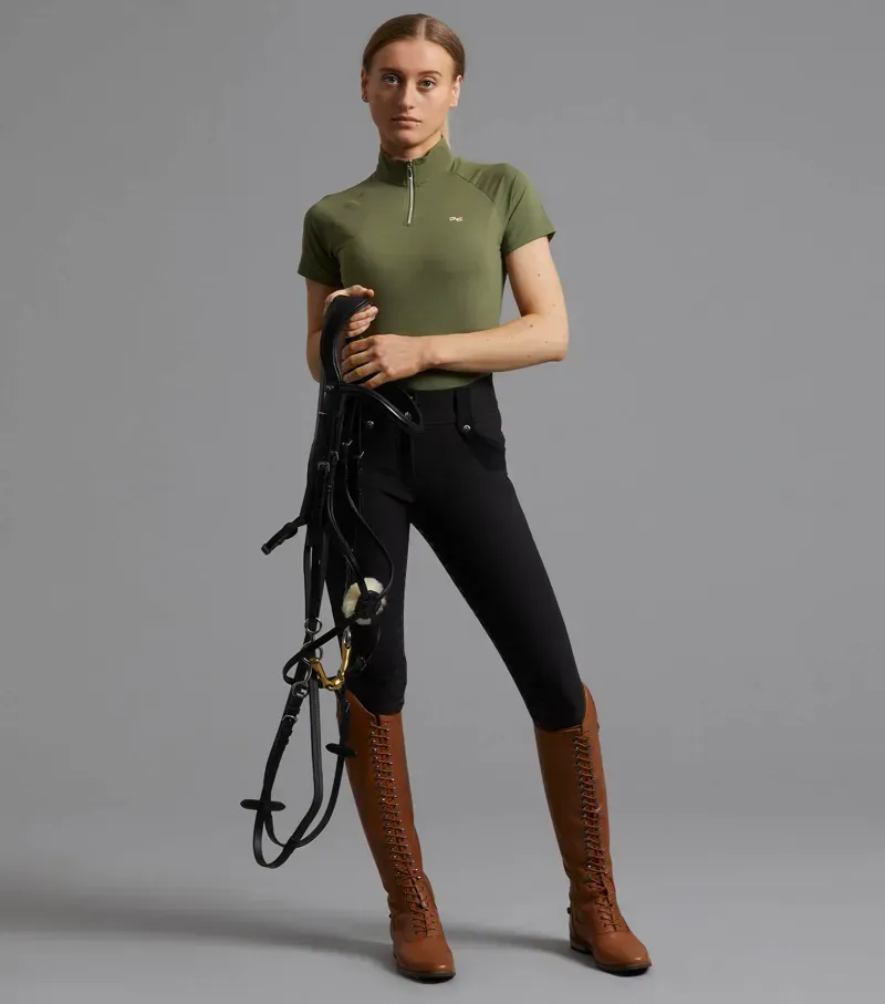 Premier Equine Ladies Aura Short Sleeve Riding Top in Olive-1