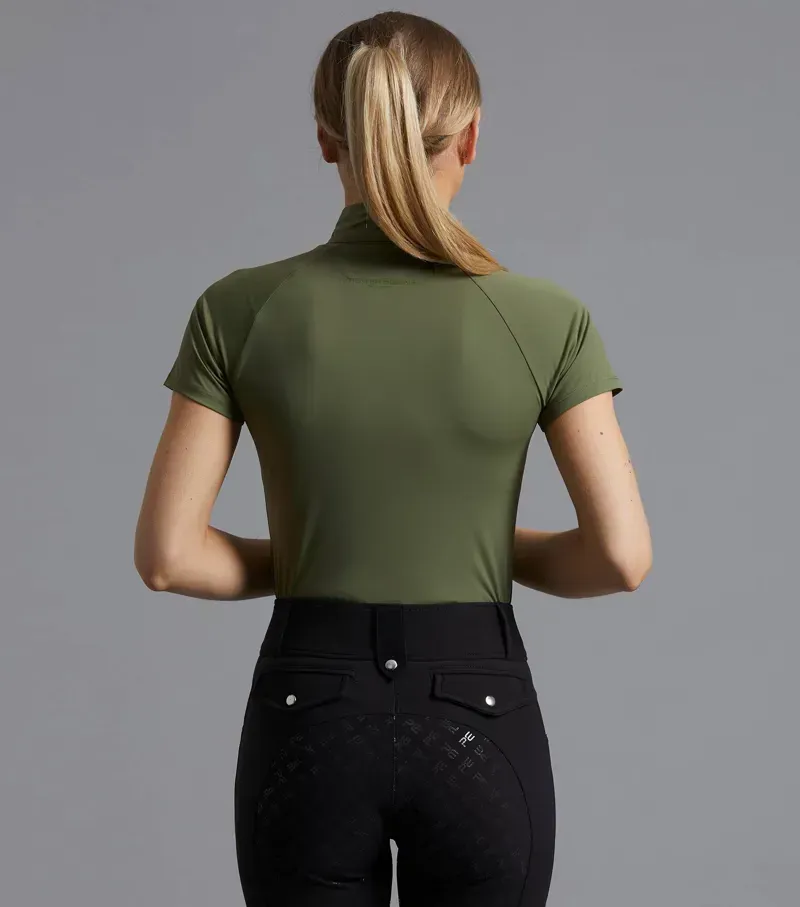 Premier Equine Ladies Aura Short Sleeve Riding Top in Olive-2