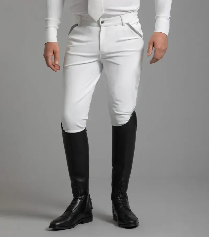 Premier Equine Gents Barusso Gel Knee Breeches in White-1