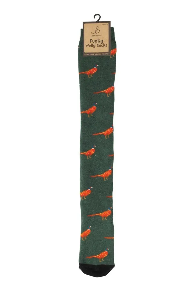 Bartleby Women's Size 4-8 Funky Patterned Welly Socks in Country Pheasant