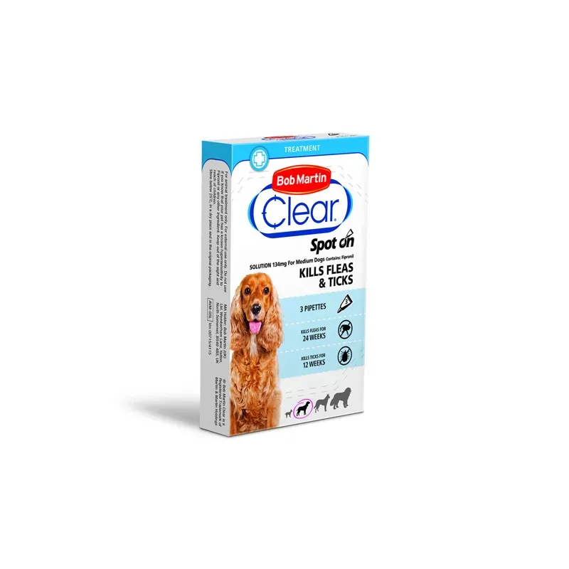 Bob Martin 10-20kg X 3 Tubes Clear Spot On For Medium Dogs in White