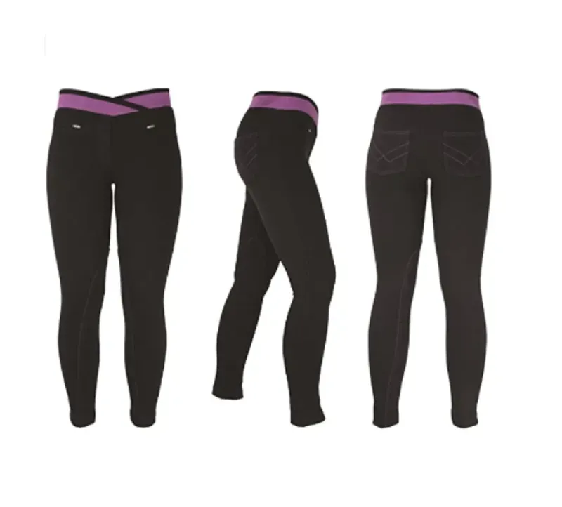 Hy Performance Brixton Elasticated Ladies Jodhpurs in Black/Purple