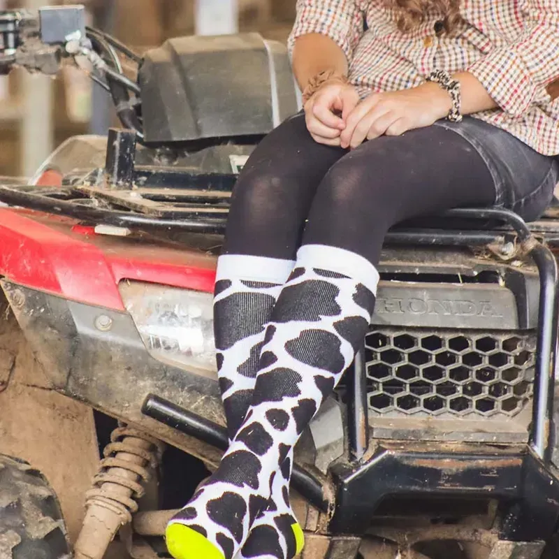 Bartleby Women's Size 4-8 Funky Patterned Welly Socks in Cow Patch