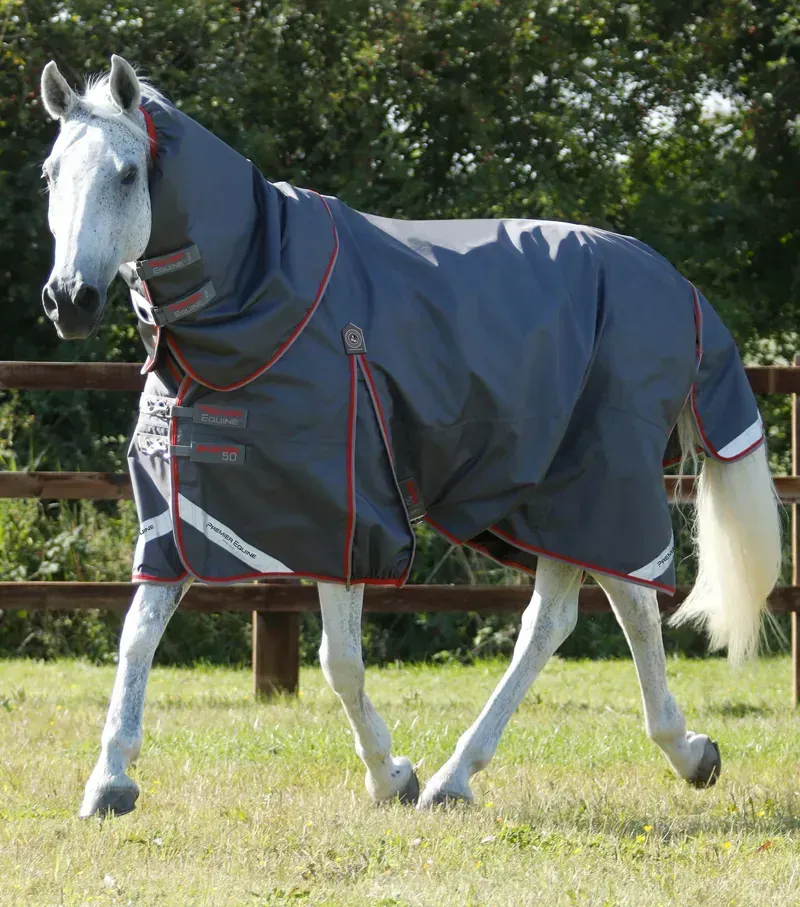 Premier Equine Buster 50g Turnout Rug With Snug-Fit Neck Cover in Grey