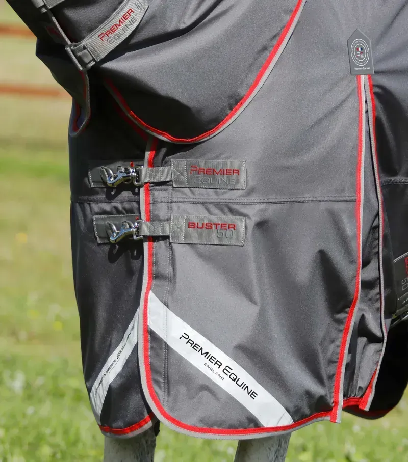 Premier Equine Buster 50g Turnout Rug With Snug-Fit Neck Cover in Grey-3