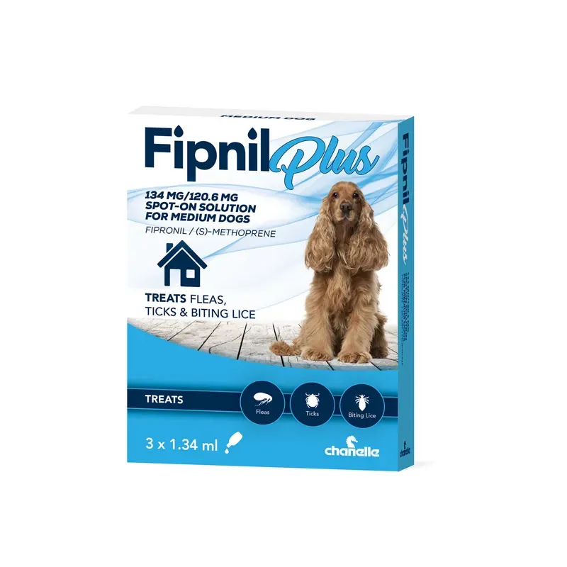 Chanelle 3 pipettes Fipnil Spot-On Plus For 10-20kg Medium Dogs 