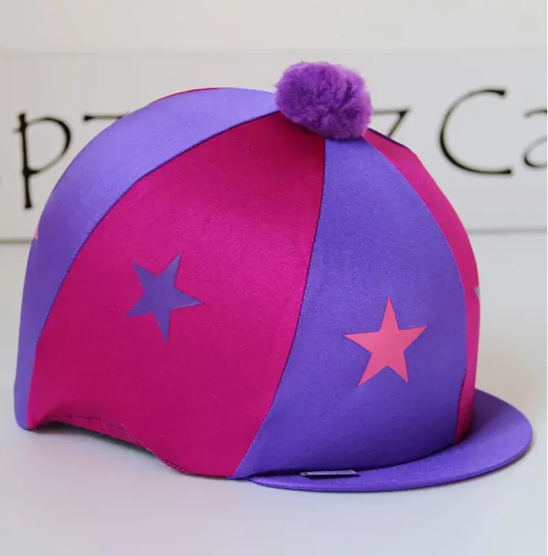 Capz Motif Cap Cover Lycra Starz and Pom Pom in Cerise/Purple