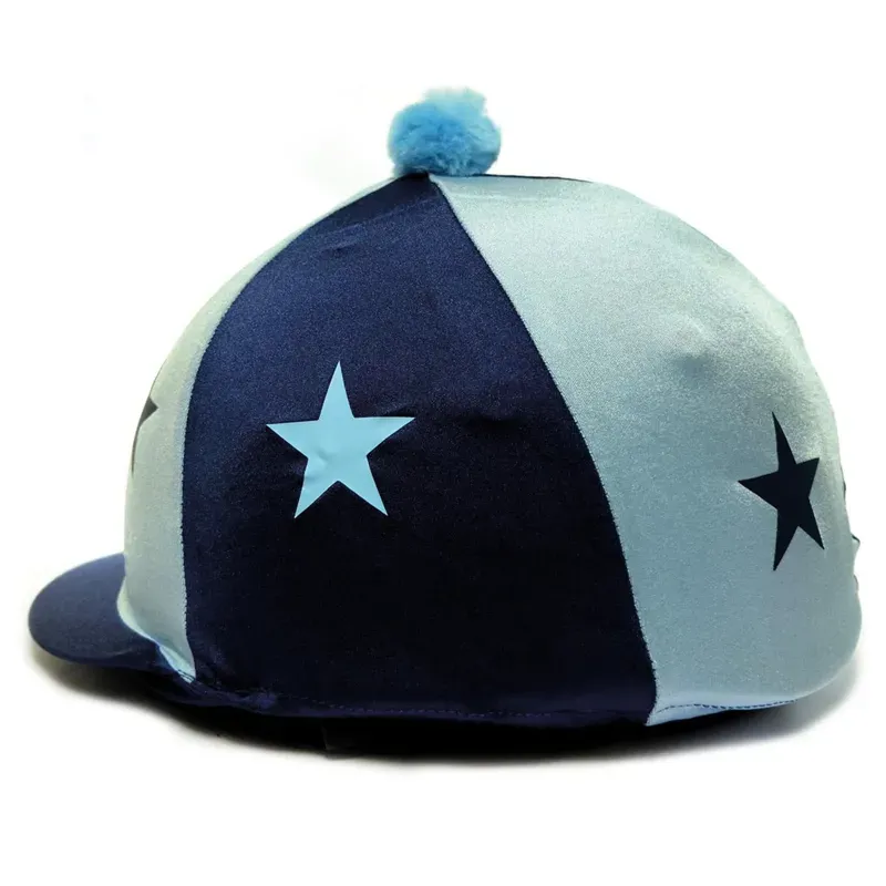 Capz Motif Cap Cover Lycra Starz and Pom Pom in Navy/Pale Blue
