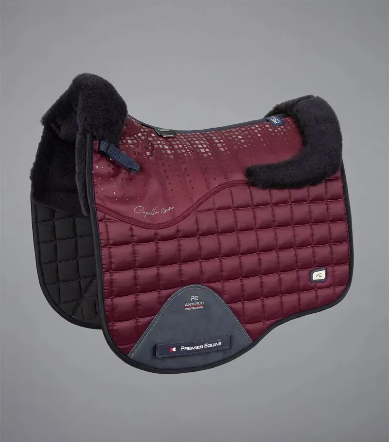 Premier Equine Capella Close Contact Merino Wool Dressage Square in Wine/Navy
