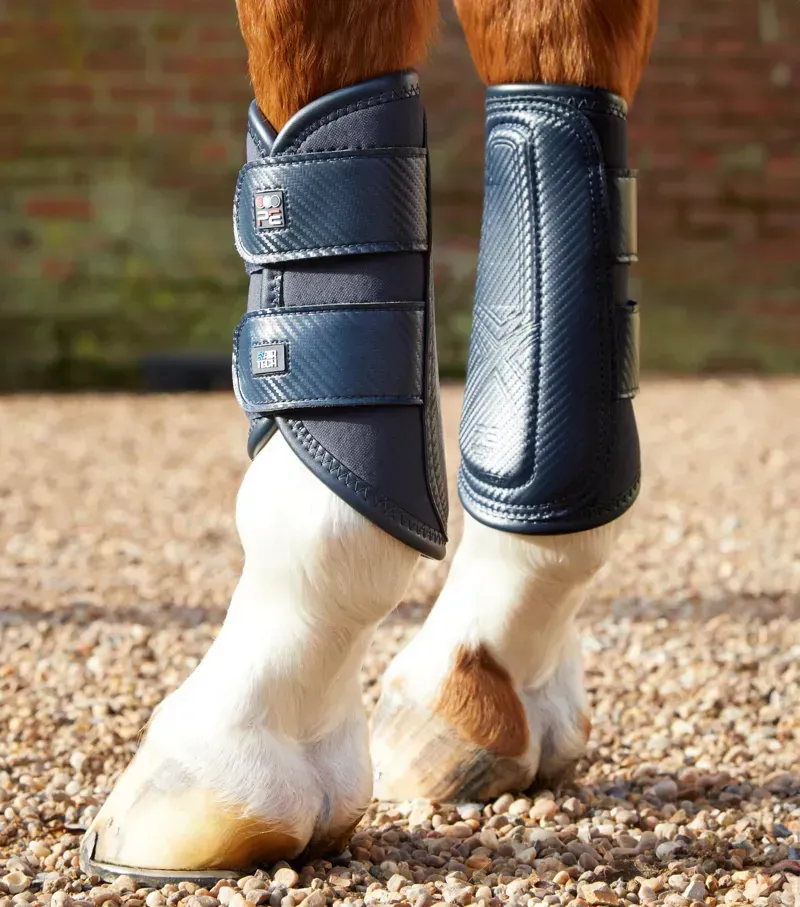 Premier Equine Carbon Air-Tech Double Locking Brushing Boots in Navy