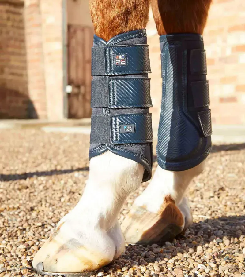 Premier Equine Carbon Air-Tech Single Locking Brushing Boots in Navy