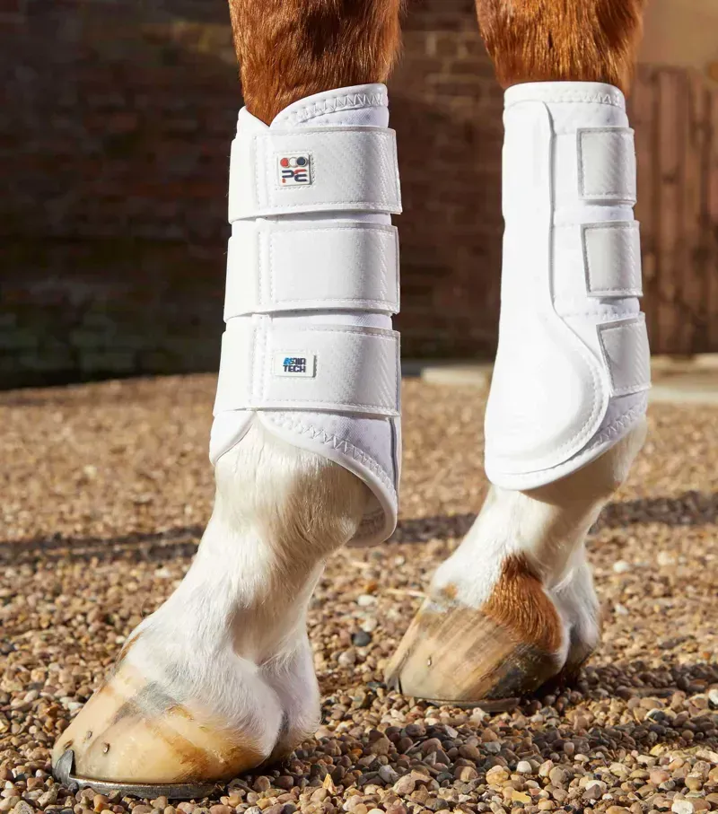 Premier Equine Carbon Air-Tech Single Locking Brushing Boots in White