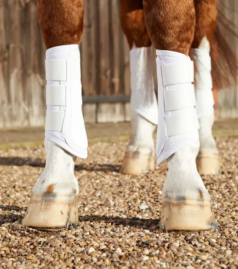 Premier Equine Carbon Air-Tech Single Locking Brushing Boots in White-1