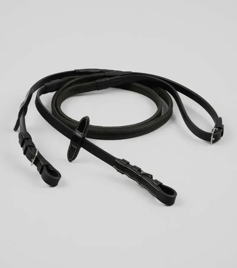 Premier Equine 5/8 Cassano Rubber Grip Reins in Black-2