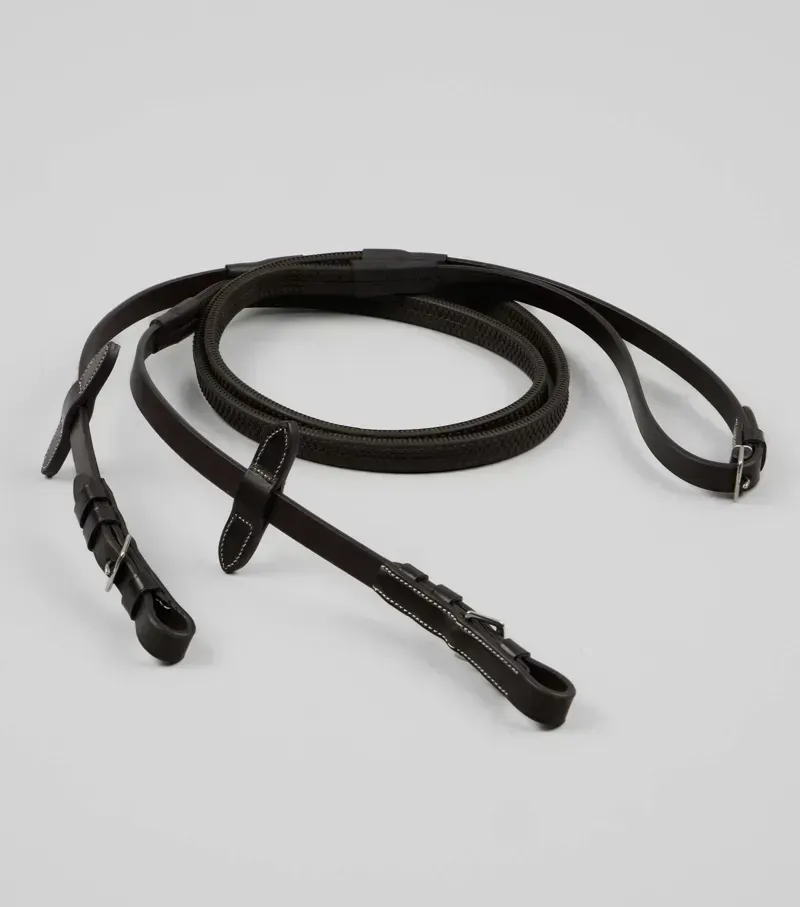 Premier Equine 5/8 Cassano Rubber Grip Reins in Brown-2
