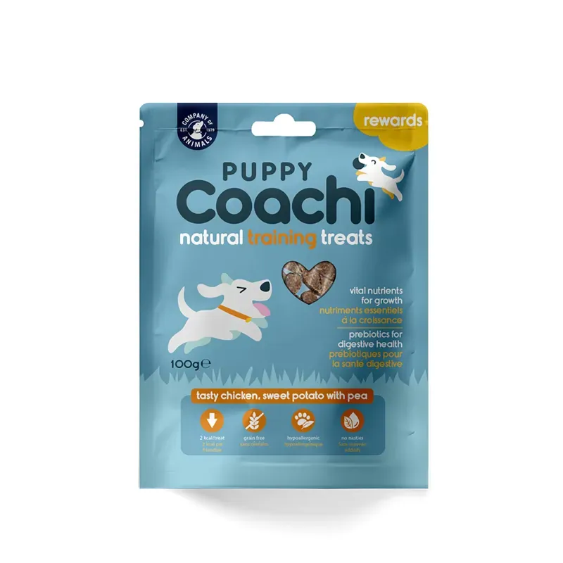 Coachi 100g Puppy Natural Training Treats Chicken Sweet Potato and Pea in Blue