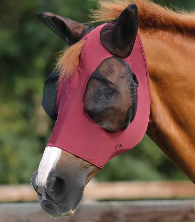 Premier Equine Comfort Tech Lycra Fly Mask in Wine
