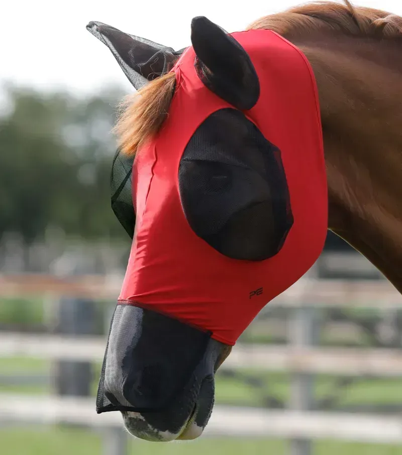 Premier Equine Large Comfort Tech Lycra Fly Mask Xtra in Red