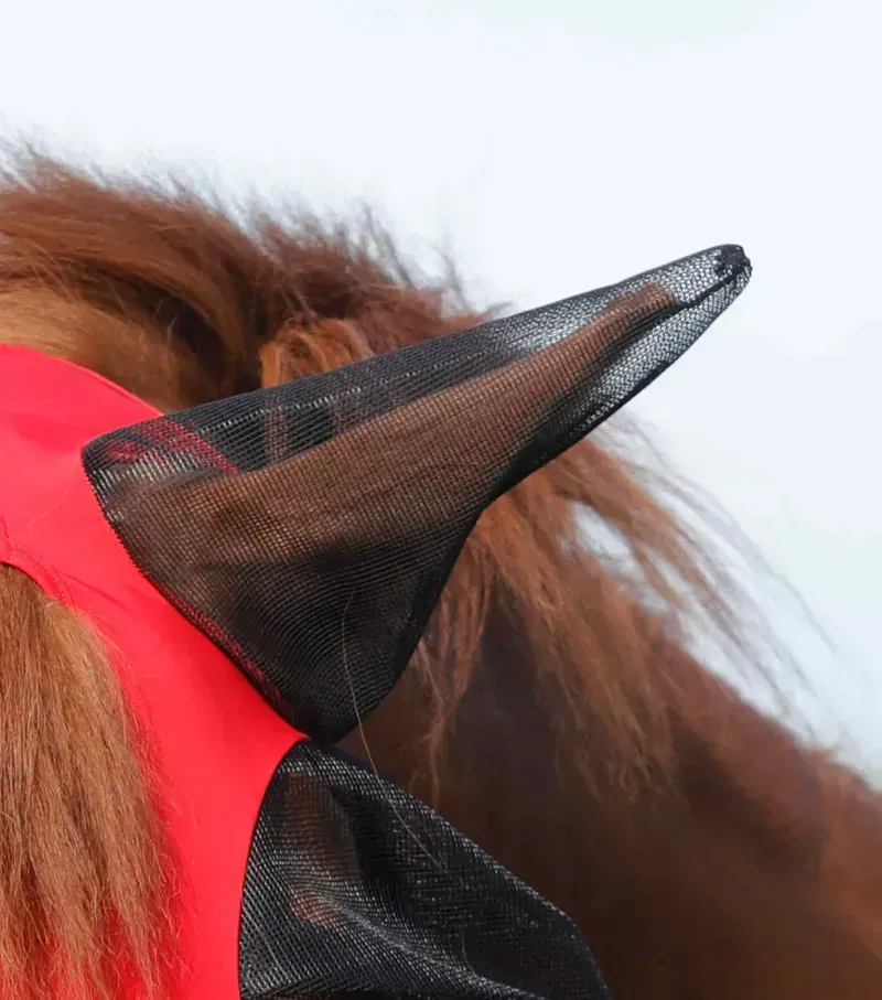 Premier Equine Large Comfort Tech Lycra Fly Mask Xtra in Red-3