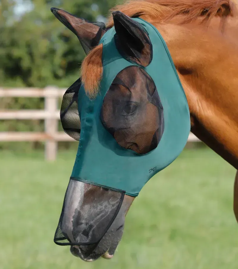 Premier Equine Comfort Tech Lycra Fly Mask Xtra in Green