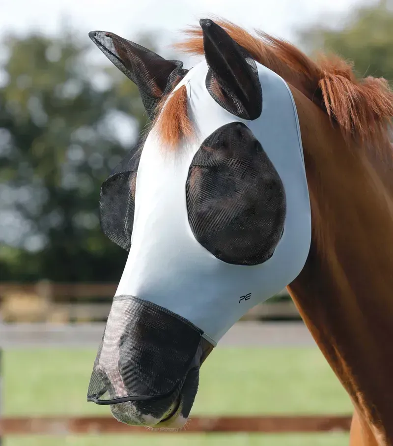 Premier Equine Comfort Tech Lycra Fly Mask Xtra in Grey