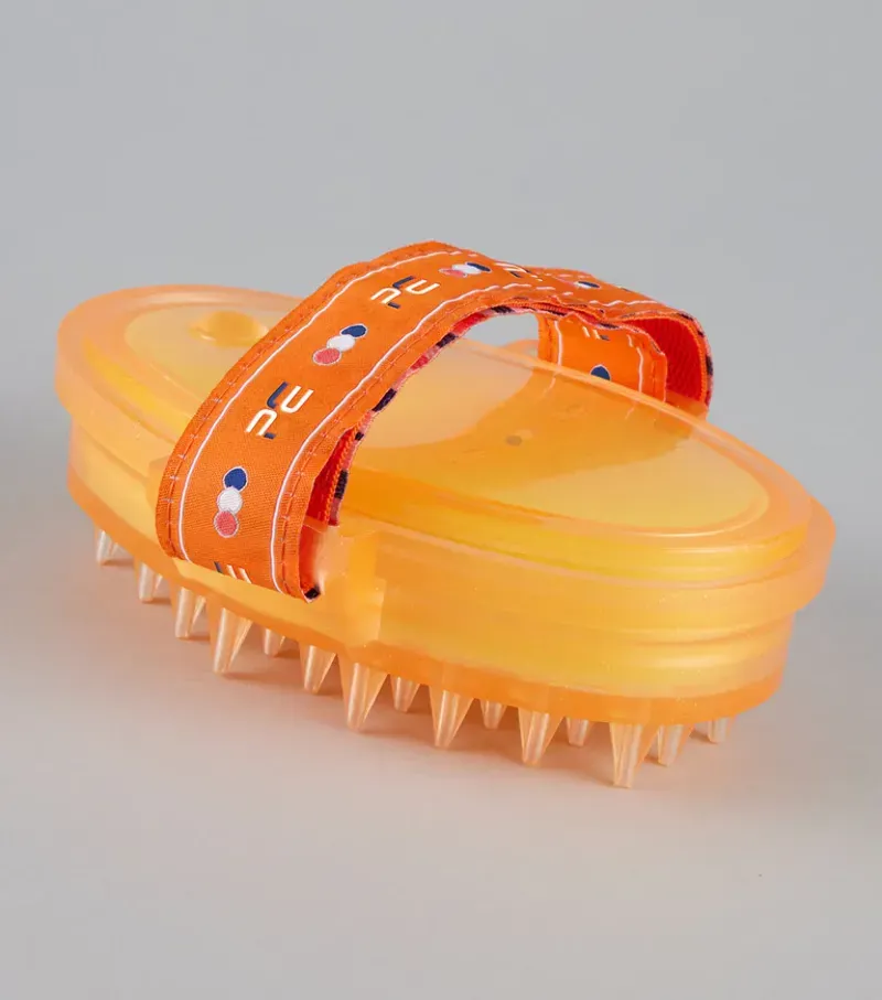 Premier Equine Curry Comb With Integrated Sponge in Orange Amber