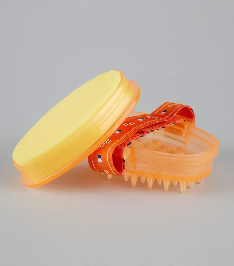 Premier Equine Curry Comb With Integrated Sponge in Orange Amber-1