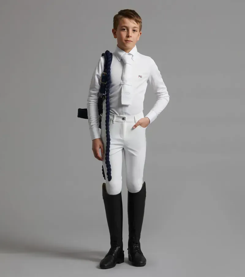 Premier Equine Boys Derby Competition Riding Breeches in White-5