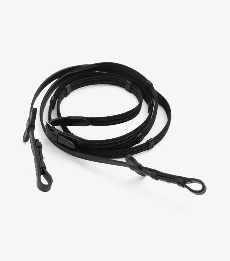 Premier Equine 3/4 Domenico Web and Rubber Grip Reins in Black-2