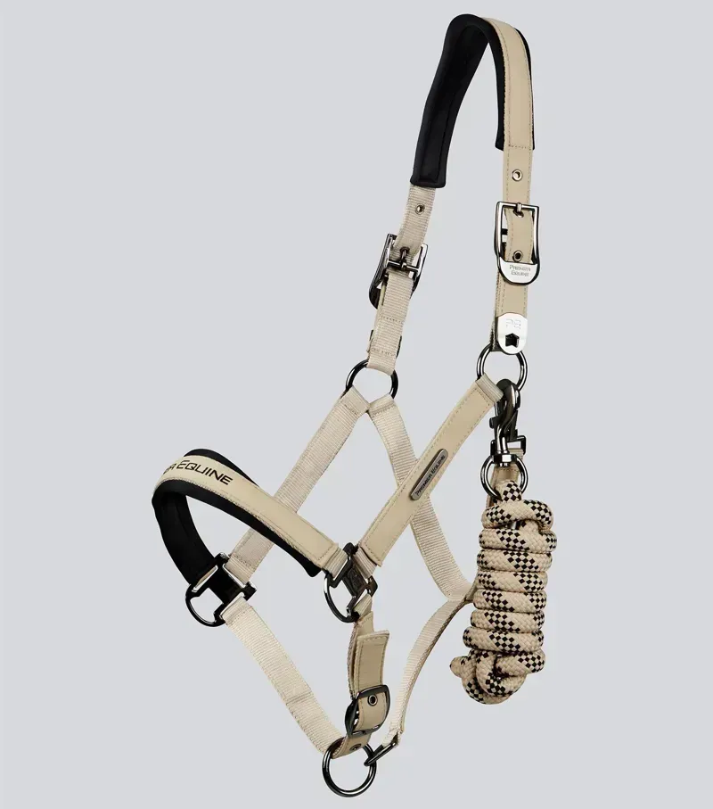 Premier Equine Duco Padded Head Collar With Lead Rope in Taupe