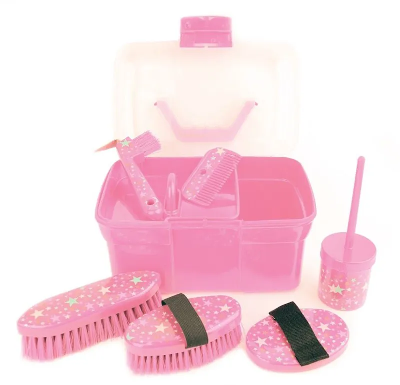 Lincoln Horse Care Accessories Star Pattern Grooming Kit in Pink