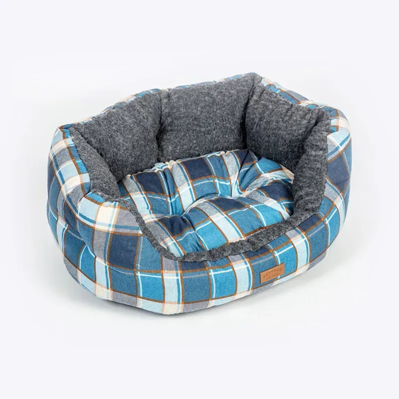 Danish Design 76cm FatFace Fleece Check Deluxe Slumber Bed in Grey/Blue
