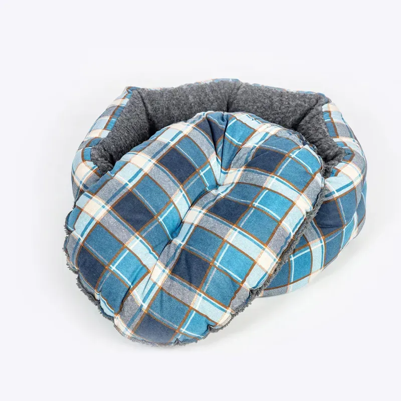 Danish Design 61cm FatFace Fleece Check Deluxe Slumber Bed in Grey/Blue-1
