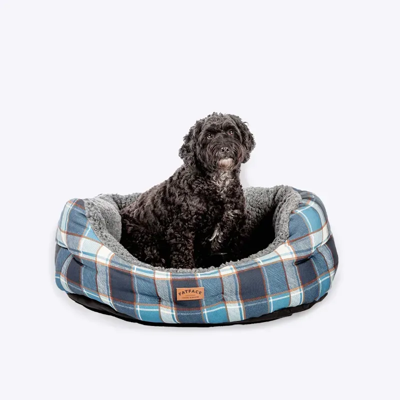 Danish Design 61cm FatFace Fleece Check Deluxe Slumber Bed in Grey/Blue-2