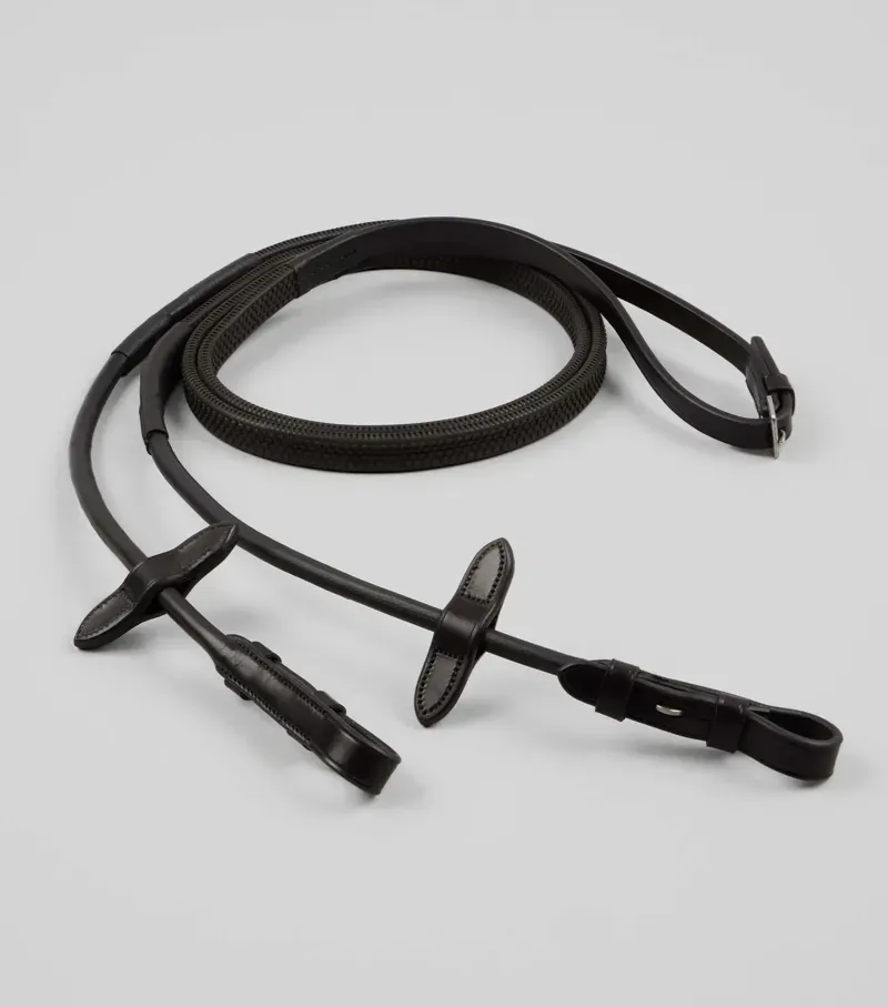 Premier Equine 5/8 Finetti Rolled Leather Reins in Brown-2