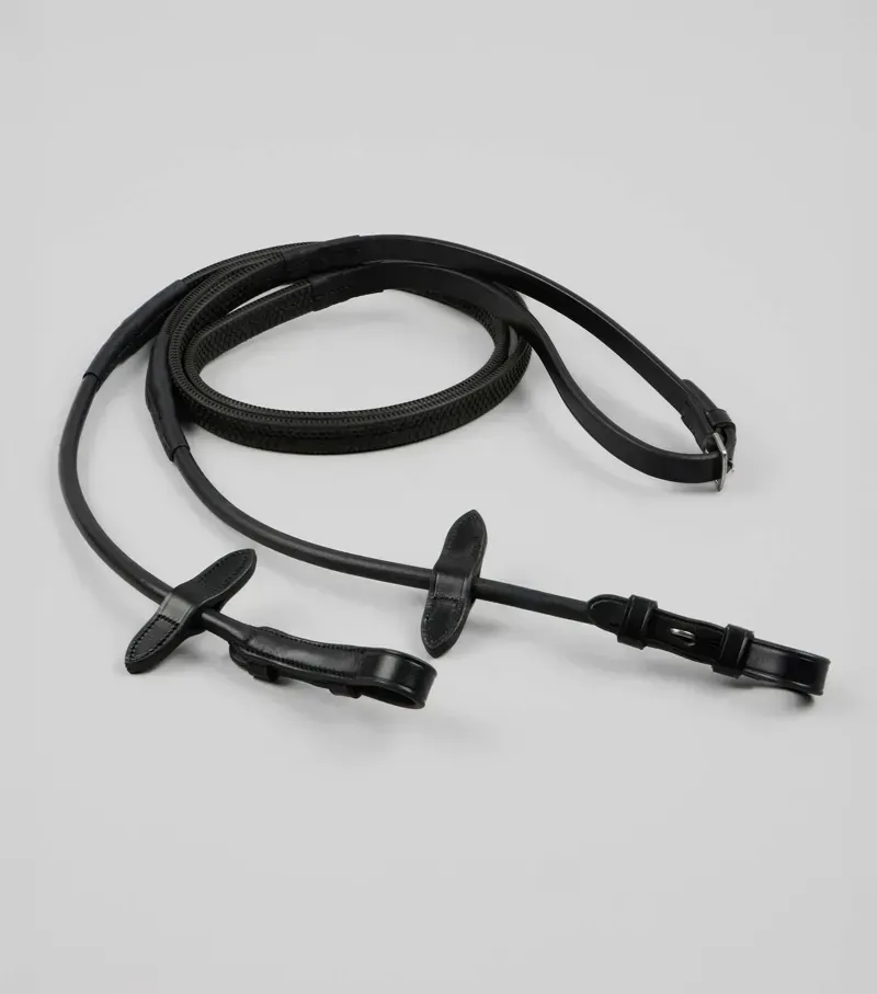 Premier Equine 5/8 Finetti Rolled Leather Reins in Black-2