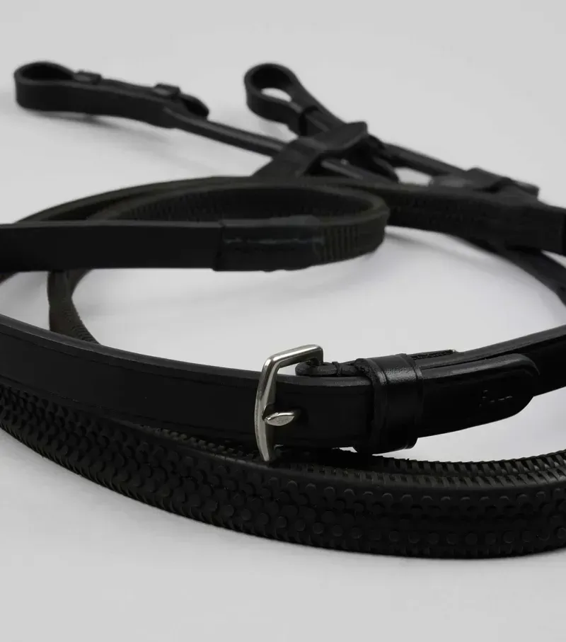 Premier Equine 5/8 Finetti Rolled Leather Reins in Black-3