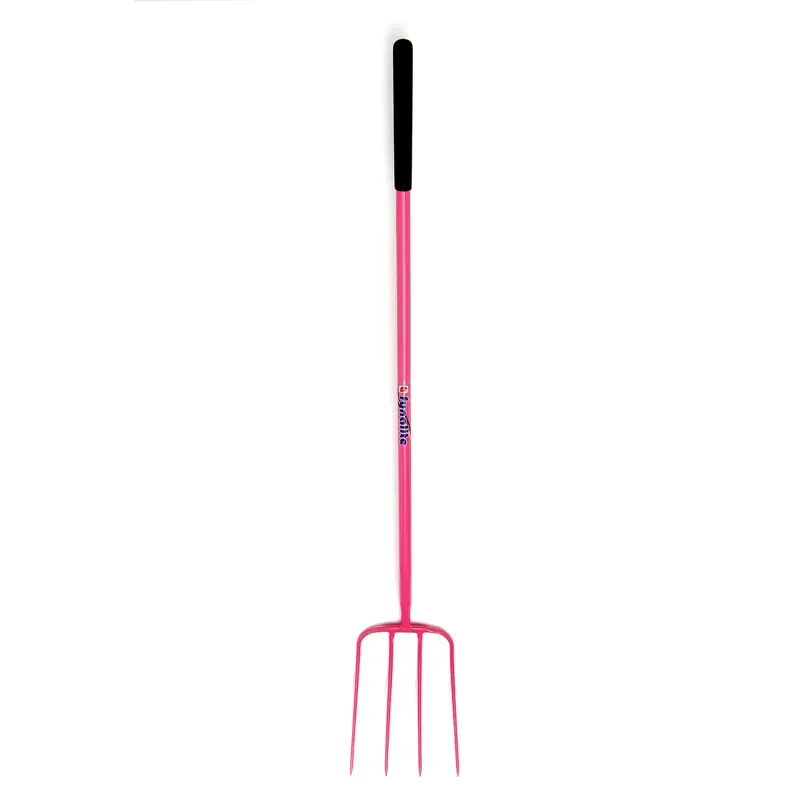 Fynalite 48 Inch 4 Prong Long Hi-Strength Manure Fork in Pink
