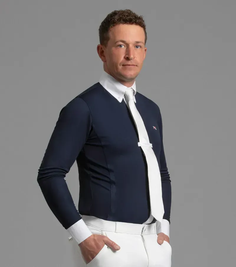 Premier Equine Giulio Long Sleeve Show Shirt in Navy