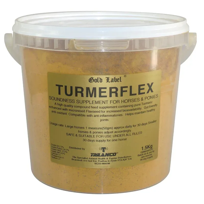Gold Label 1.5kg Turmerflex Horse Supplements in Gold
