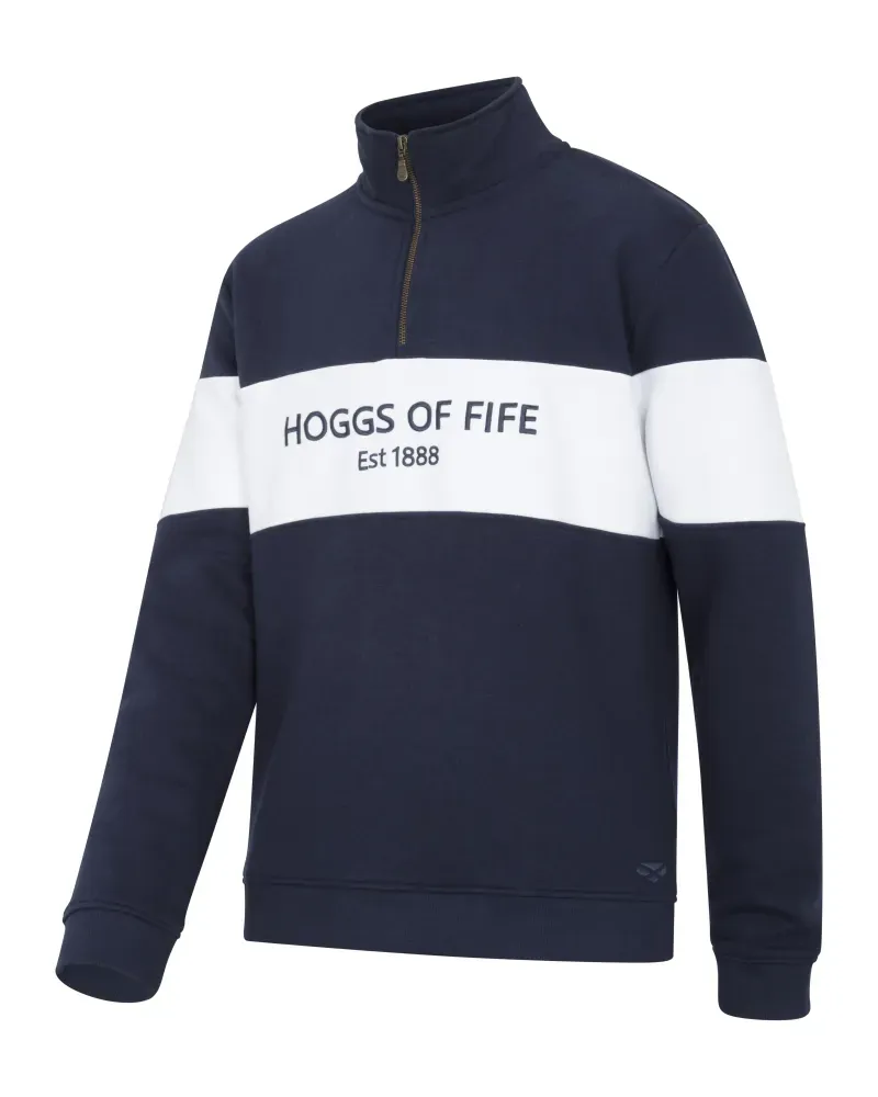 Hoggs Of Fife Mens Dumfries 1888 1/4 Zip Sweatshirt in Navy/White