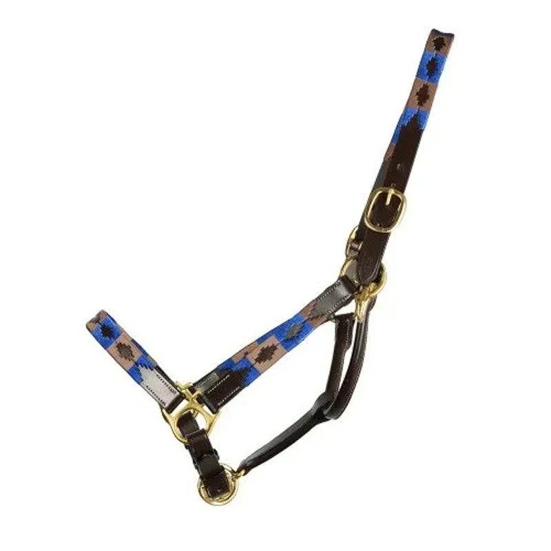 Hy Equestrian Polo Leather Head Collar in Navy/Fossil